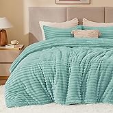 BEDELITE Fleece Queen Comforter Set -Super Soft & Warm Fluffy Haze Blue Bedding, Luxury Fuzzy Heavy Bed Set for Winter with 2 Pillow Cases