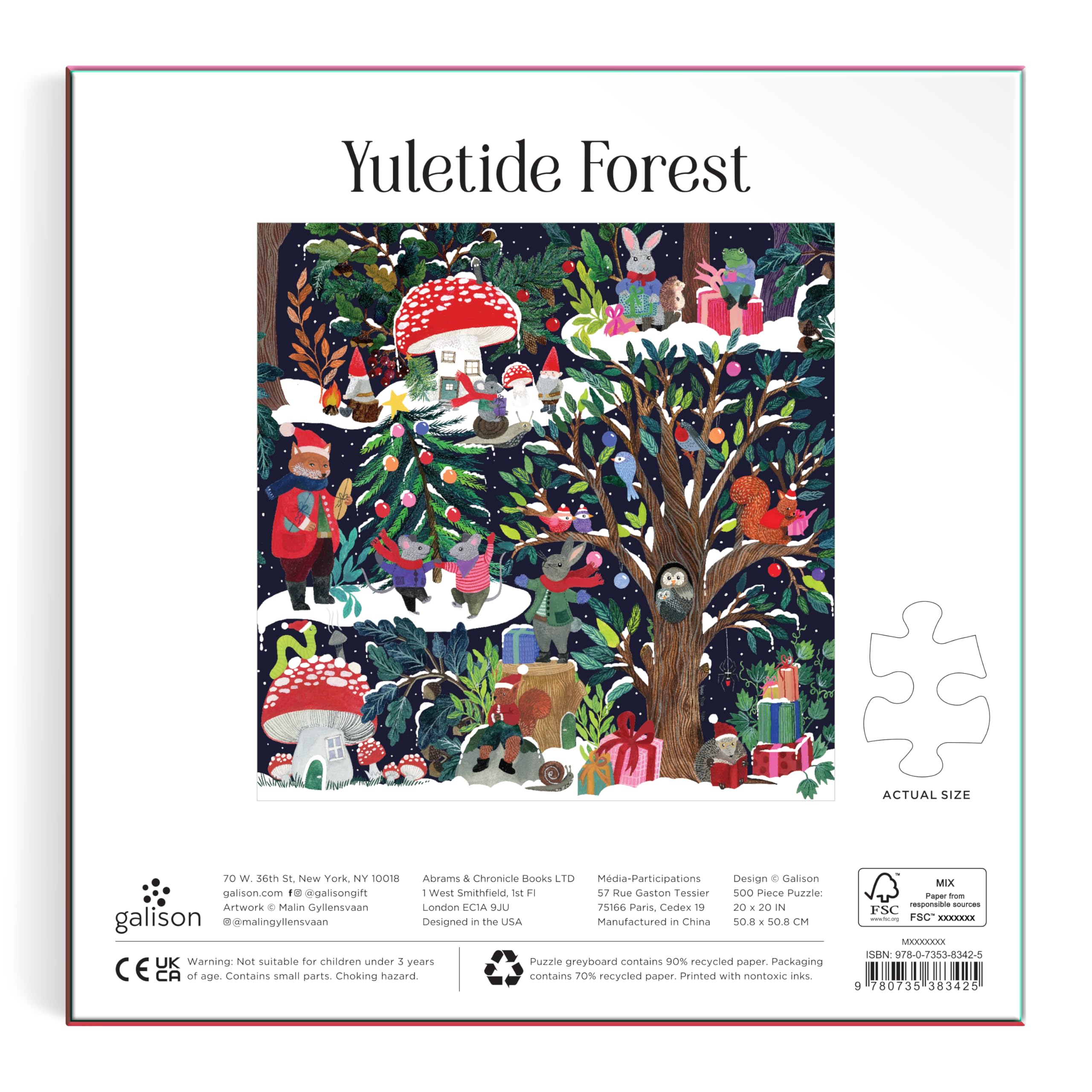 Galison Yuletide Forest – 500 Piece Jigsaw Puzzle Featuring Beautiful Artwork of A Wintery Holiday Wonderland in The Forest