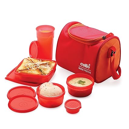 Cello Max Fresh Sling 5 Container Lunch Box with Bag,Orange