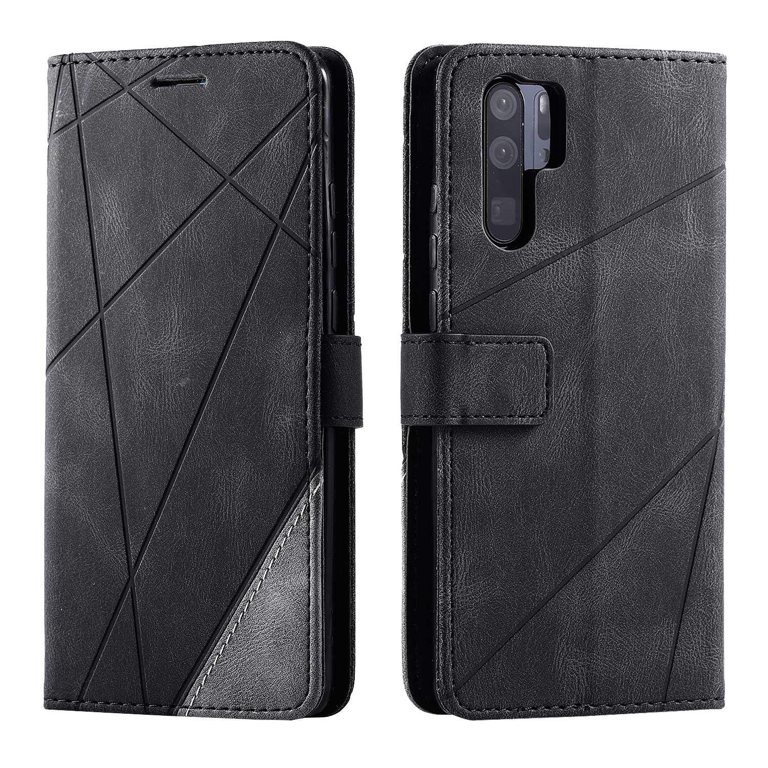 SONWO Case for Huawei P30 Pro Case, Premium Leather Flip Wallet Case Magnetic Closure Card Slots Kickstand Phone Case for Huawei P30 Pro, Black