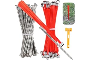 HZCGJMY 30 Pcs Ground Marking Whiskers Neon Orange Marking Whiskers with Lightweight Stakes Survey Property Line Markers for House Garden Lawn Landscape Ground Hunting Markers