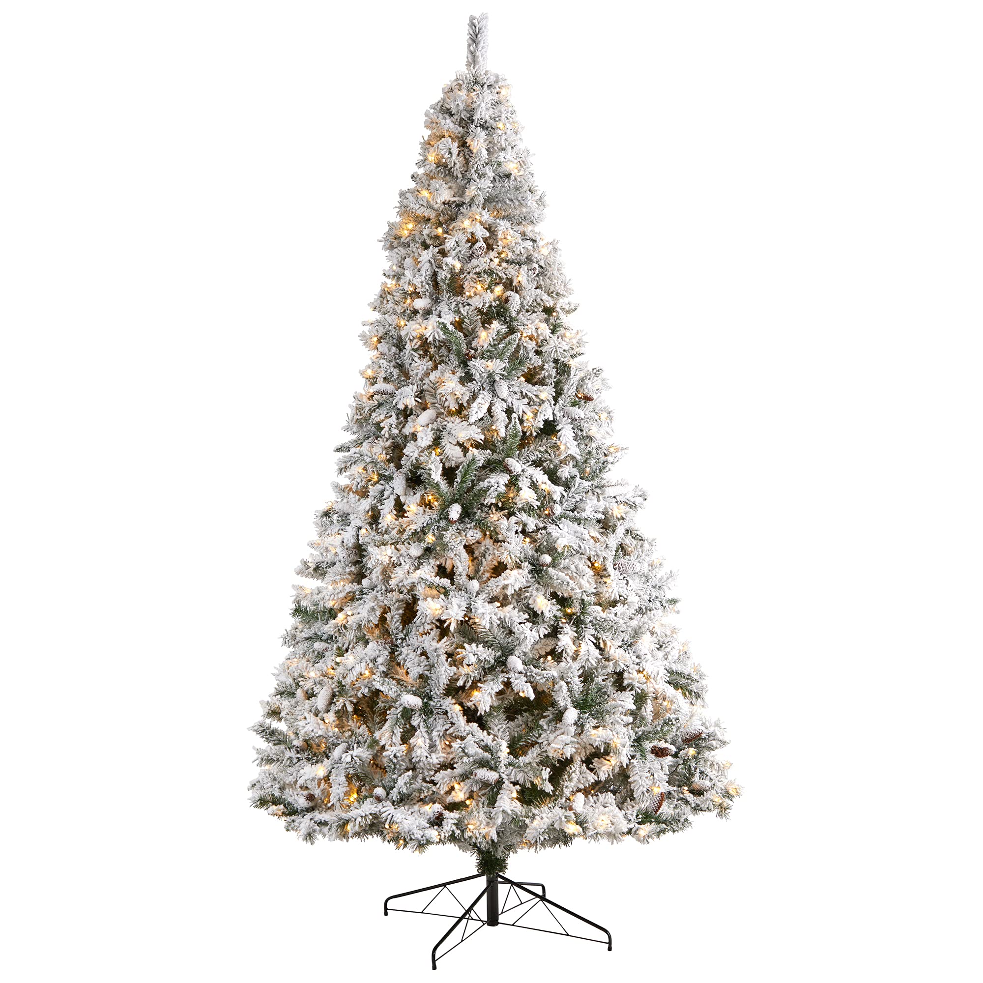 Photo 1 of Nearly Natural 10ft. Flocked White River Mountain Pine Artificial Christmas Tree with Pinecones and 800 Clear LED Lights
