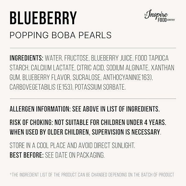 INSPIRE FOOD POPPING BOBA PEARLS FOR BUBBLE TEA – 2 LBS | BLUEBERRY | BURSTING PEARLS BUBBLE | REAL FRUIT JUICE FOR SHAKES, DESSERTS, SMOOTHIES | 100% VEGAN & GLUTENFREE