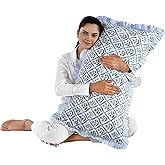 Ridhi Light Steel Blue 100% Cotton Block Print Ruffle Bed Sham Cover 20''×36'' Boho Floral Pillowcase, Bedroom Decor, Cottagecore, Soft Decorative Cushion Cover Gift for Spring, Easter, Valentine