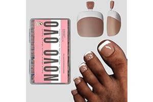 NOVO OVO Fake Toe Nail Tips Press on, French Tip Soft Gel Toenail Extension, BROWN PINK Square Round Pre-applied Tip Primer & Base Coat, Full Cover Matte False Nails for DIY x 15 Sizes 360Pcs