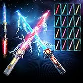 Skirfy Lights Sabers,2 Pack Lightsabers Sword for Kids with FX Sound and 16 Colors,2 In1 LED Light Sabers Toy,Retractable Lightsabers,Halloween Dress Up Party Gift,Black & Grey