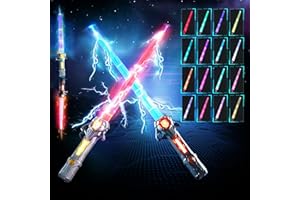 Skirfy Lights Sabers,2 Pack Lightsabers Sword for Kids with FX Sound and 16 Colors,2 In1 LED Light Sabers Toy,Retractable Lightsabers,Halloween Dress Up Party Gift,Black & Grey