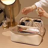 Prite Large Capacity Makeup Bag Portable Travel Cosmetic Bag Waterproof Beige L view 6