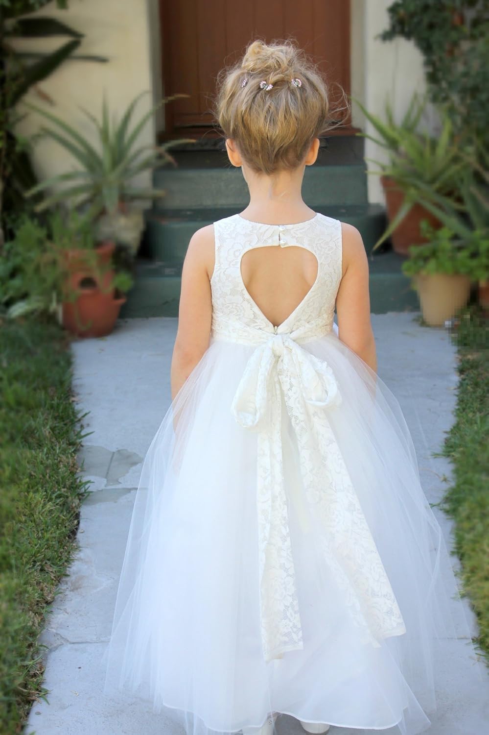 flower girl dress with heart cut out