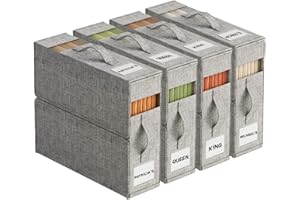 ActCosy 4Pack Sheet Organizers and Storage with Handles – Foldable Linen Closet Storage for King & Queen Sheet Sets – Clear Window & Removable Labels – Dustproof & Space-Saving Design, Grey