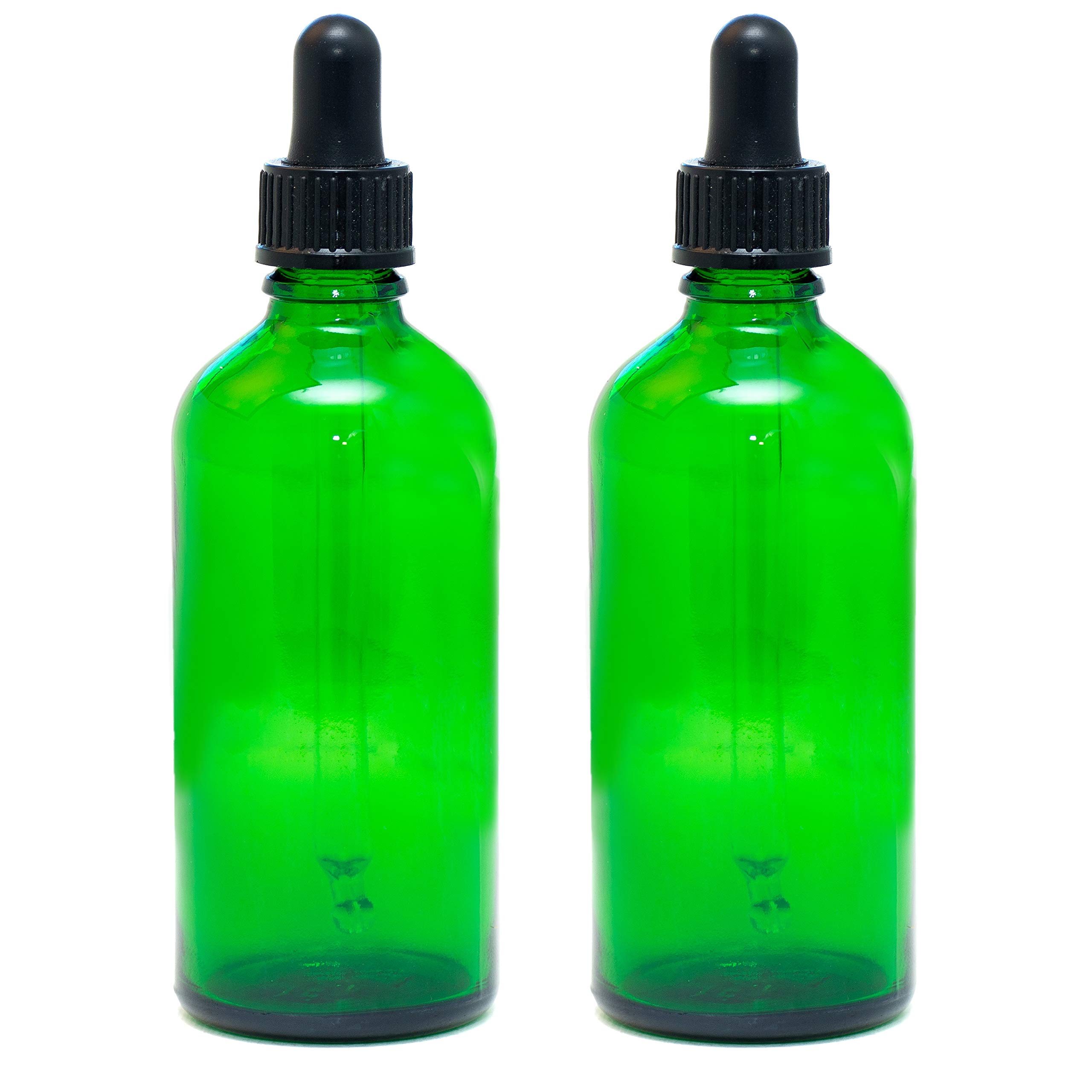Aura 100ml Green Glass Bottles with Glass Pipettes - Pack of 2