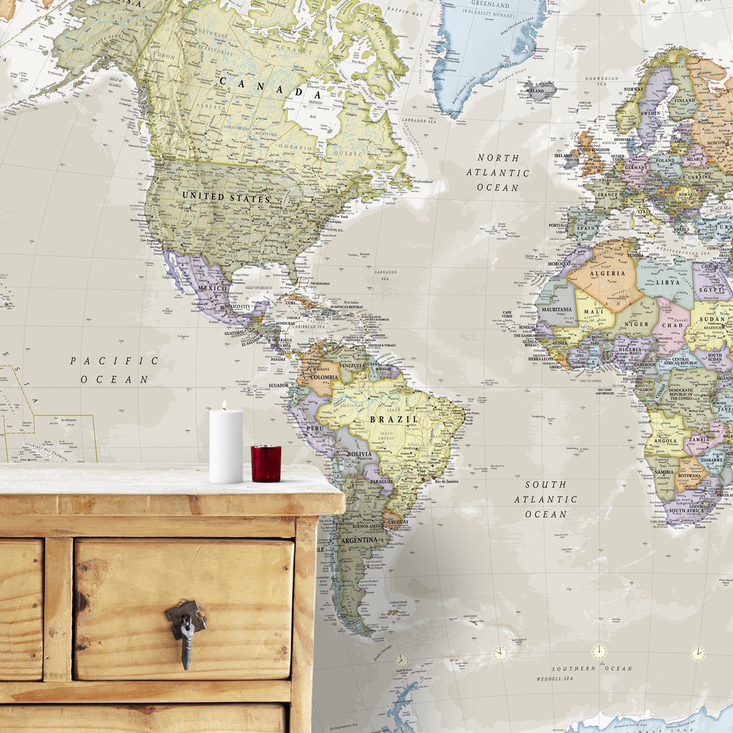 Giant World Map Mural – Mega-Map Of The World - Classic Tones - 232 x 158 — image 1