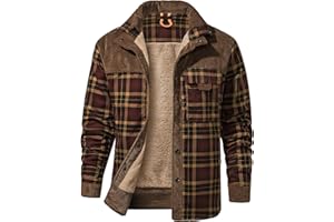 PEHMEA Men's Flannel Shirt Jacket Plaid Sherpa Lined, Warm Fleece Coat for Fall Winter Outdoor