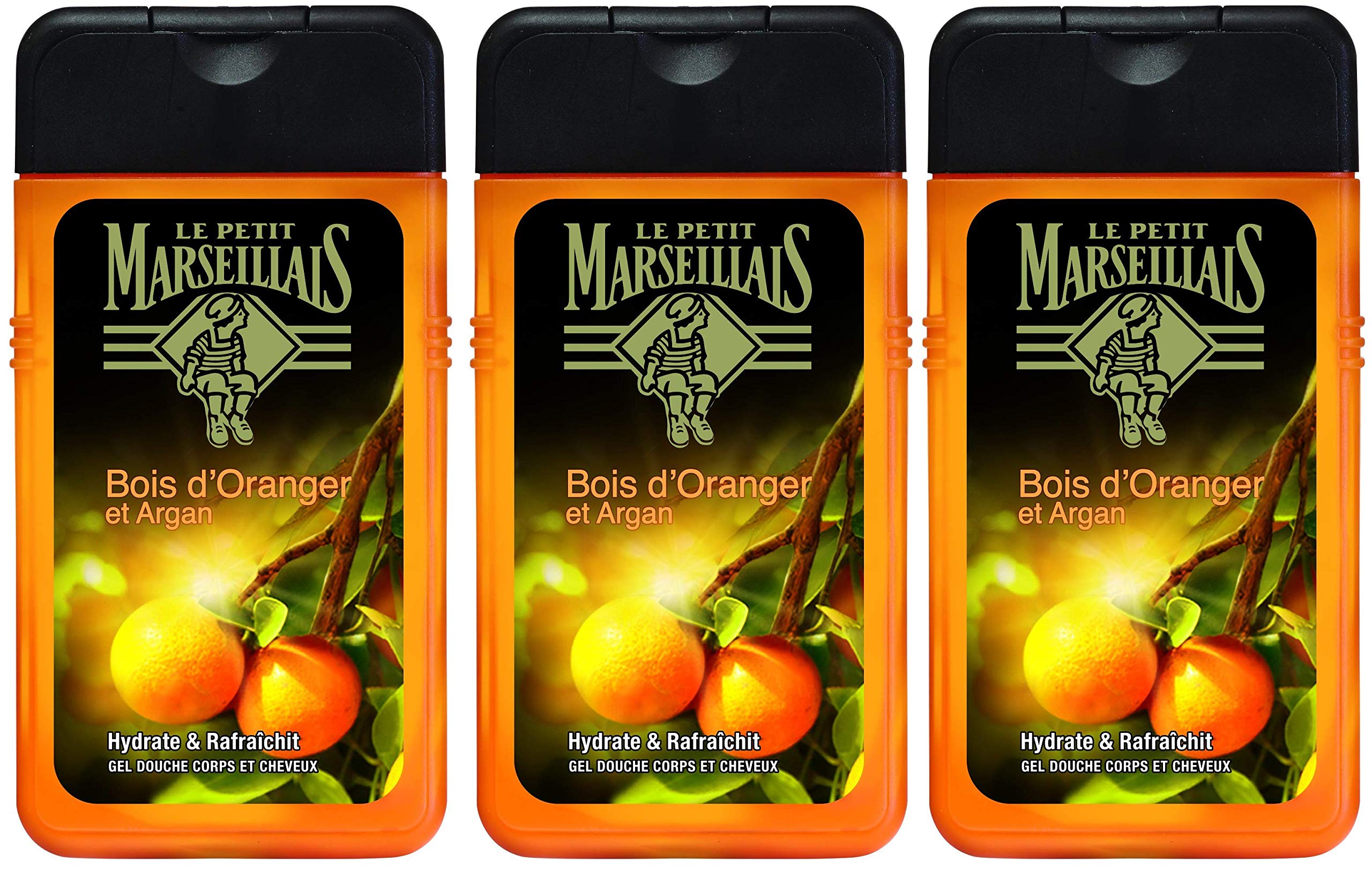 Le Petit Marseillais - Shower Gel for Men - Orange Wood and Argan - 250 ml Bottles - Pack of 3