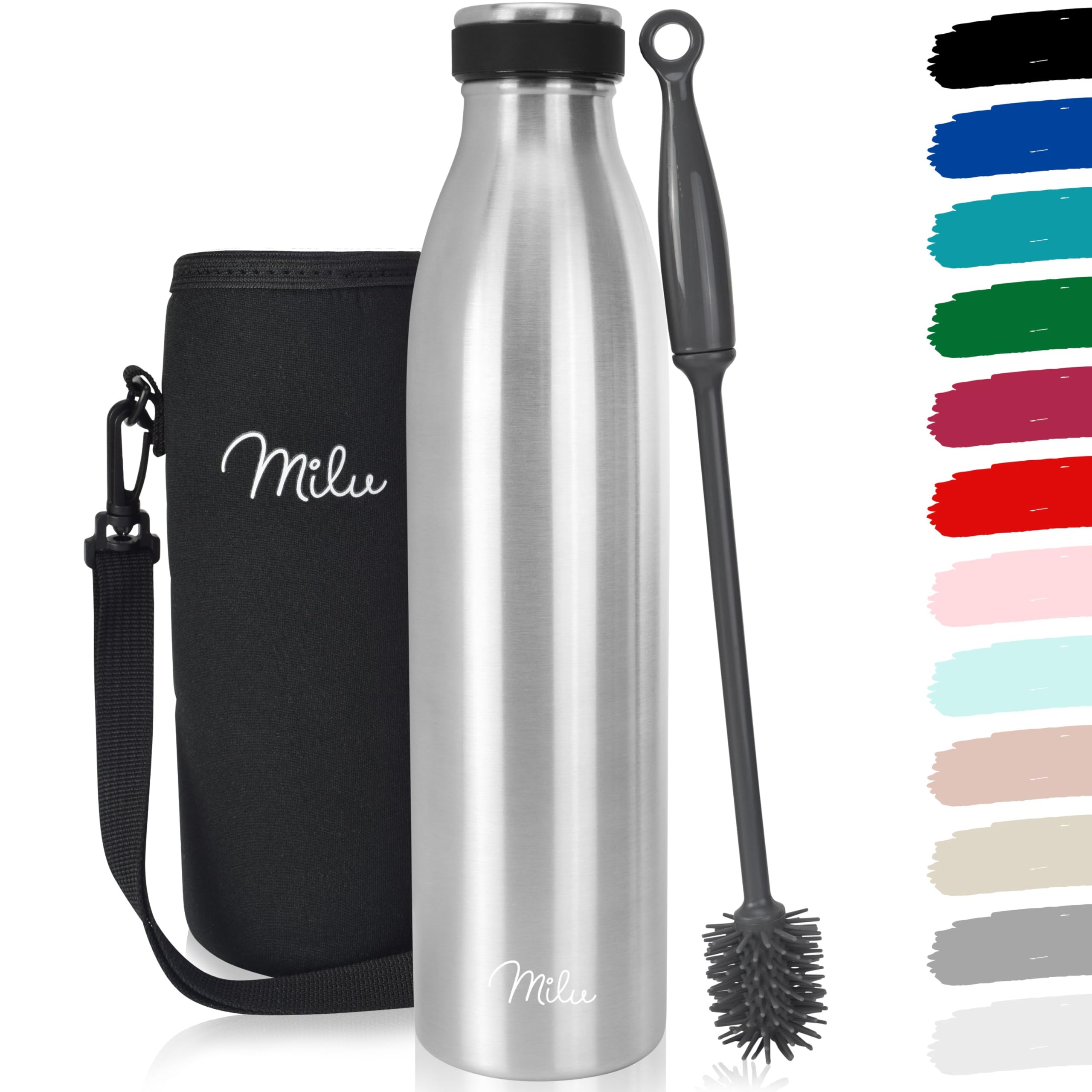 Milu Stainless Steel Drinking Bottle 750ml - Thermo Bottle, Insulated Water Bottle, Leak Proof Insulated Bottle Double Walled, Carbonated (Stainless Steel, 750ml)
