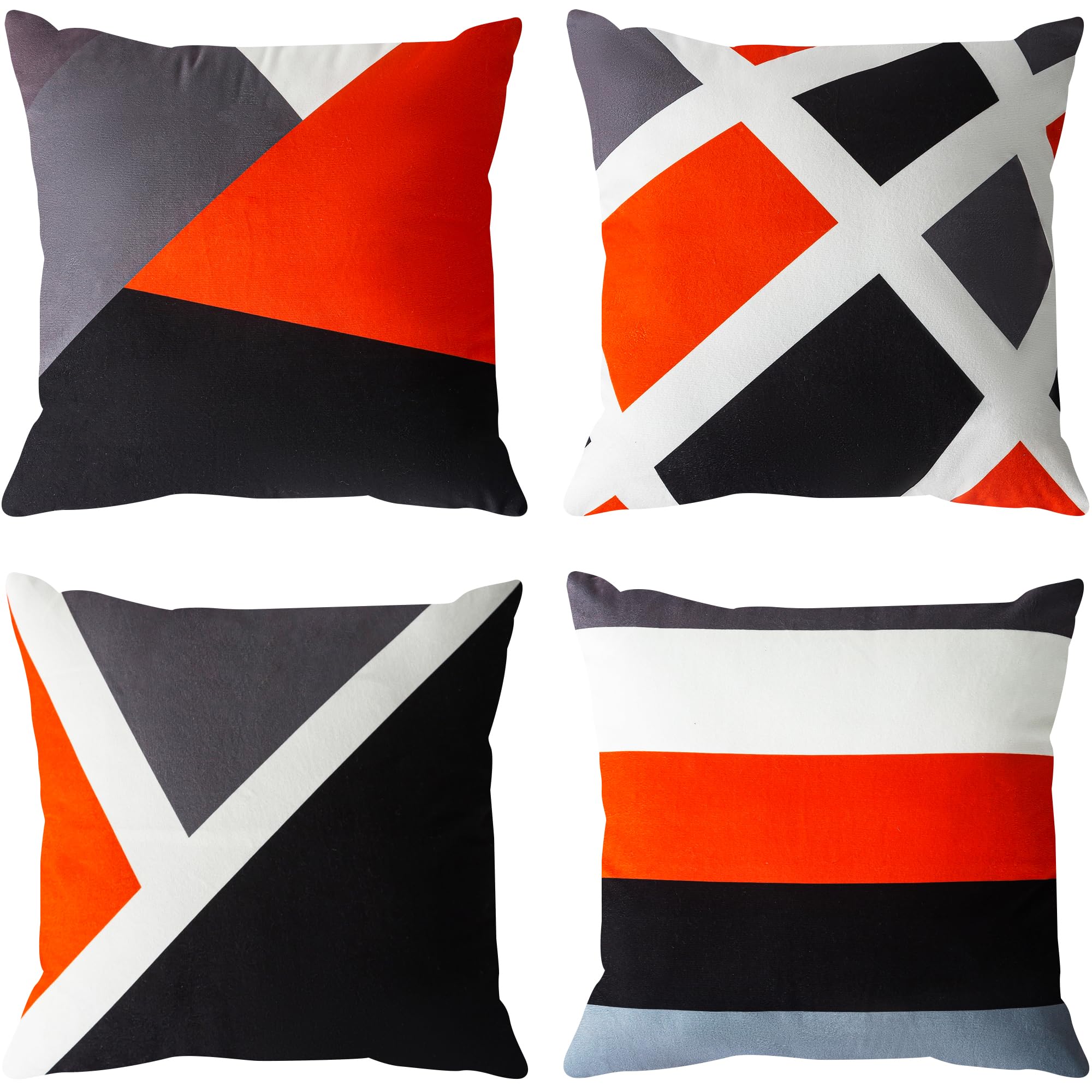 ZHILING Set of 4 Cushion Covers 45x45cm Abstract Simple Geometric Stripes Black Grey Orange Splicing Bold design Pillow Cases Home Decor Square cushion covers 18x18 Inches