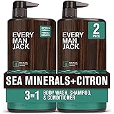 Every Man Jack Sea Minerals + Citron Hydrating Mens 3-in-1 All Over Wash for All Skin and Hair Types - Body Wash, Shampoo and Conditioner with Naturally Derived Ingredients - 28.8oz (2 Pack)