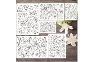 YHSLMH Large Flower Stencils for Painting on Wood Wall Reusable 16.5inch Floral Leaf Stencils for Crafts Canvas Furniture Wall Drawing Card Making Pattern Decorative (6 Flower)