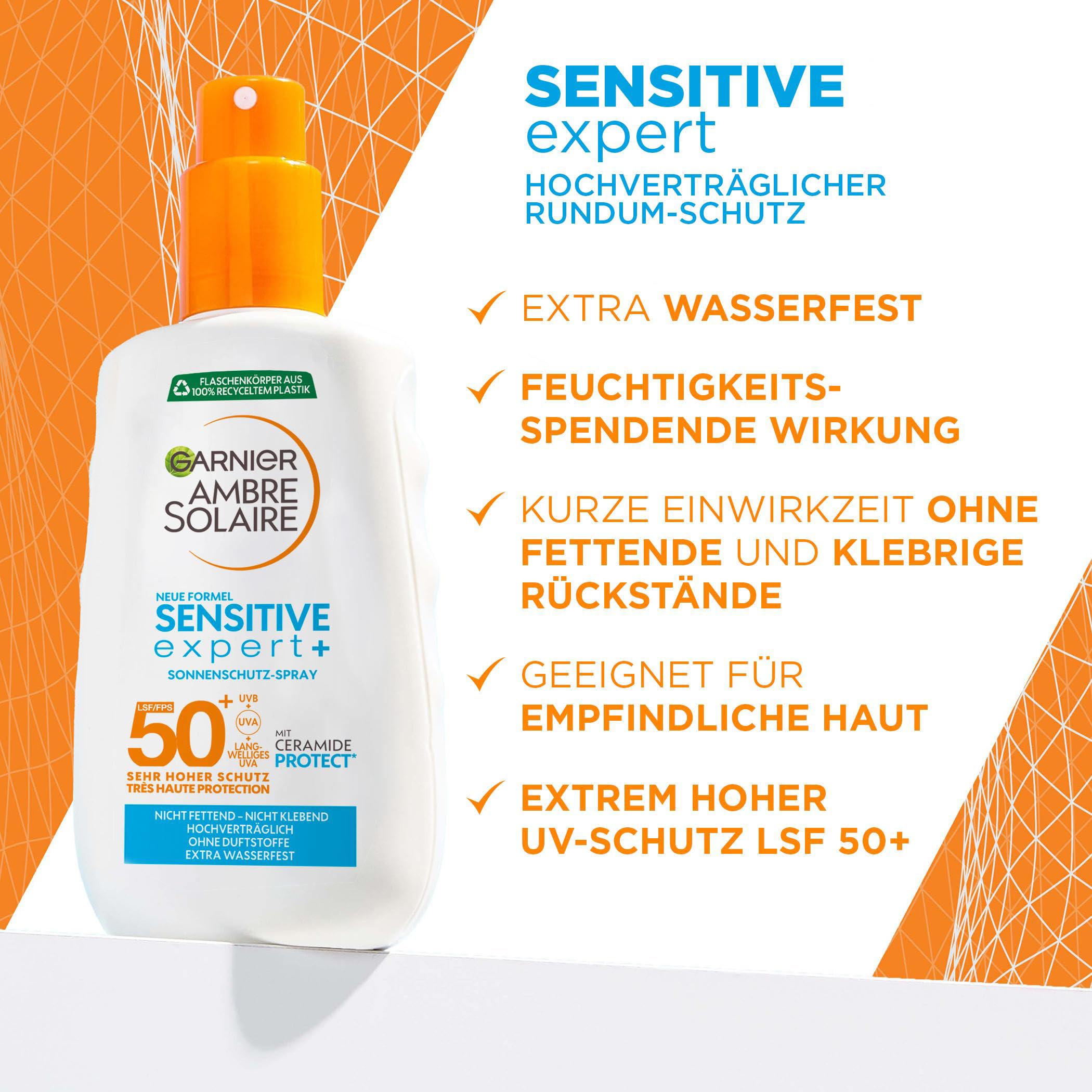Garnier Sonnenschutz-Spray mit LSF 50+, Wasserfestes und rückstandsloses Spray für empfindliche Haut, Ambre Solaire Sensitive expert+, 1 x 150 ml 3