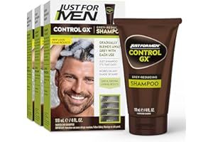 Just For Men Control GX Grey Reducing Shampoo, Gradual Hair Color for Stronger and Healthier Hair, 4 Fl Oz - Pack of 3 (Packaging May Vary)