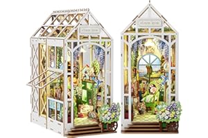 KAAYEE DIY Book Nook Kit, 3D Wooden Puzzle Miniature Booknook Bookend Bookshelf Decor with LED Light, Flower House Bookshelf 