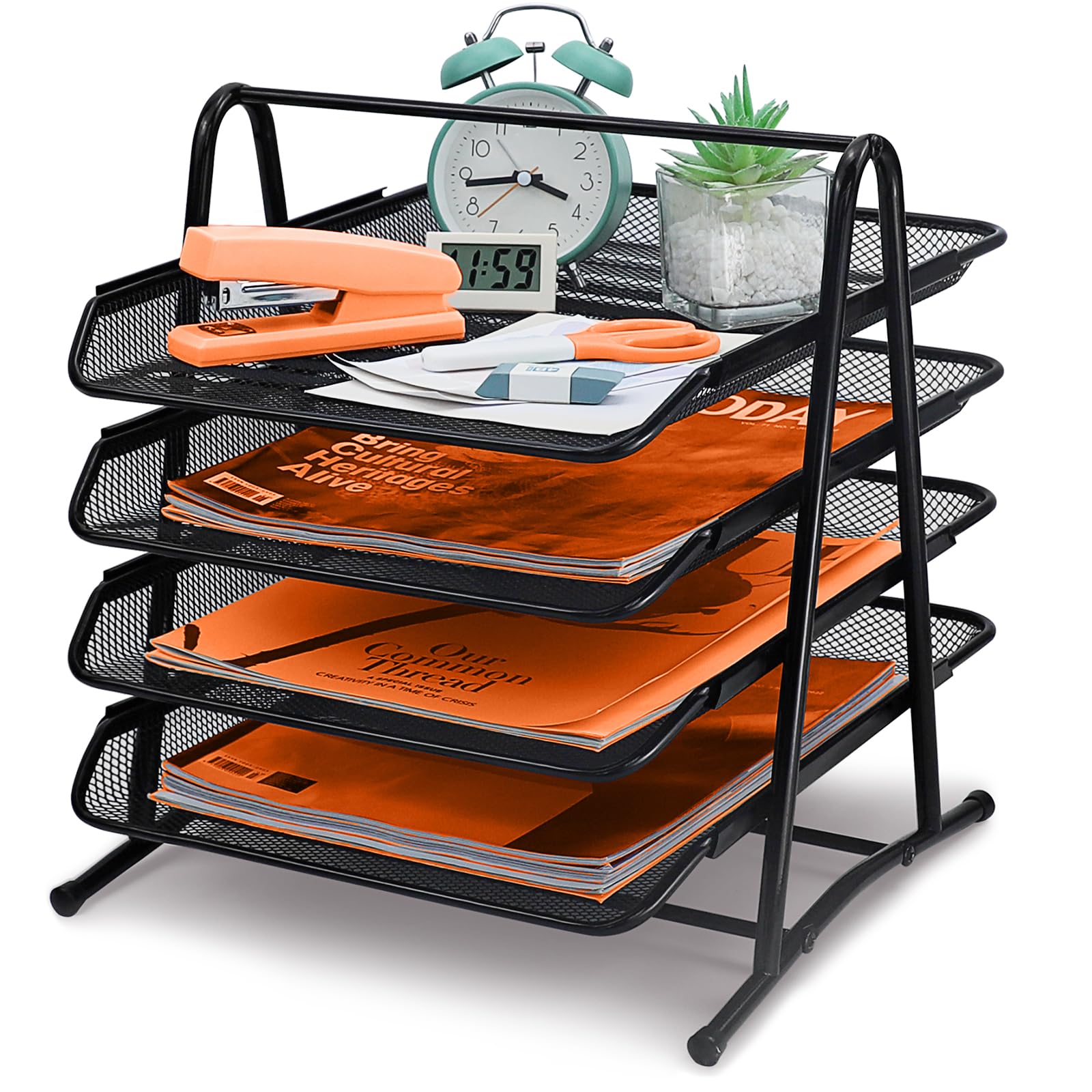 Mesh Desk Organiser 4 Tier Letter Tray stackable paper trays for desk File Magazines Organizer for Office school