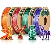 Tsinghoo Silk PLA 3D Printer Filament 1.75mm Dual Colorful 4 Pack 250g | 4 Color-Changing Dual-Tone Silk Filaments, 250g Each for Creative Variety, Perfect for Mini Projects, Art Crafts &amp; Gift Ideas