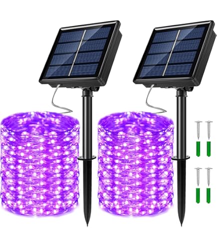 QITONG - Luces Solares Azules De Navidad, 4 Paquetes De 33 Pies, 100 LED De Hadas Impermeables Para Exteriores, 8 Modos, Luces Mini Parpadeantes De Alambre Plateado