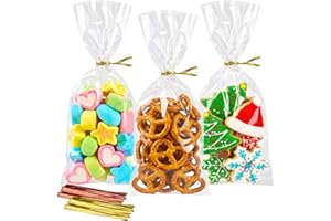 Cello Cellophane Treat Bags, 4x9 Inches Clear Cellophane Bags 200 Pcs OPP Plastic Treat Bag with 200 Twist Ties for Gift Wrap