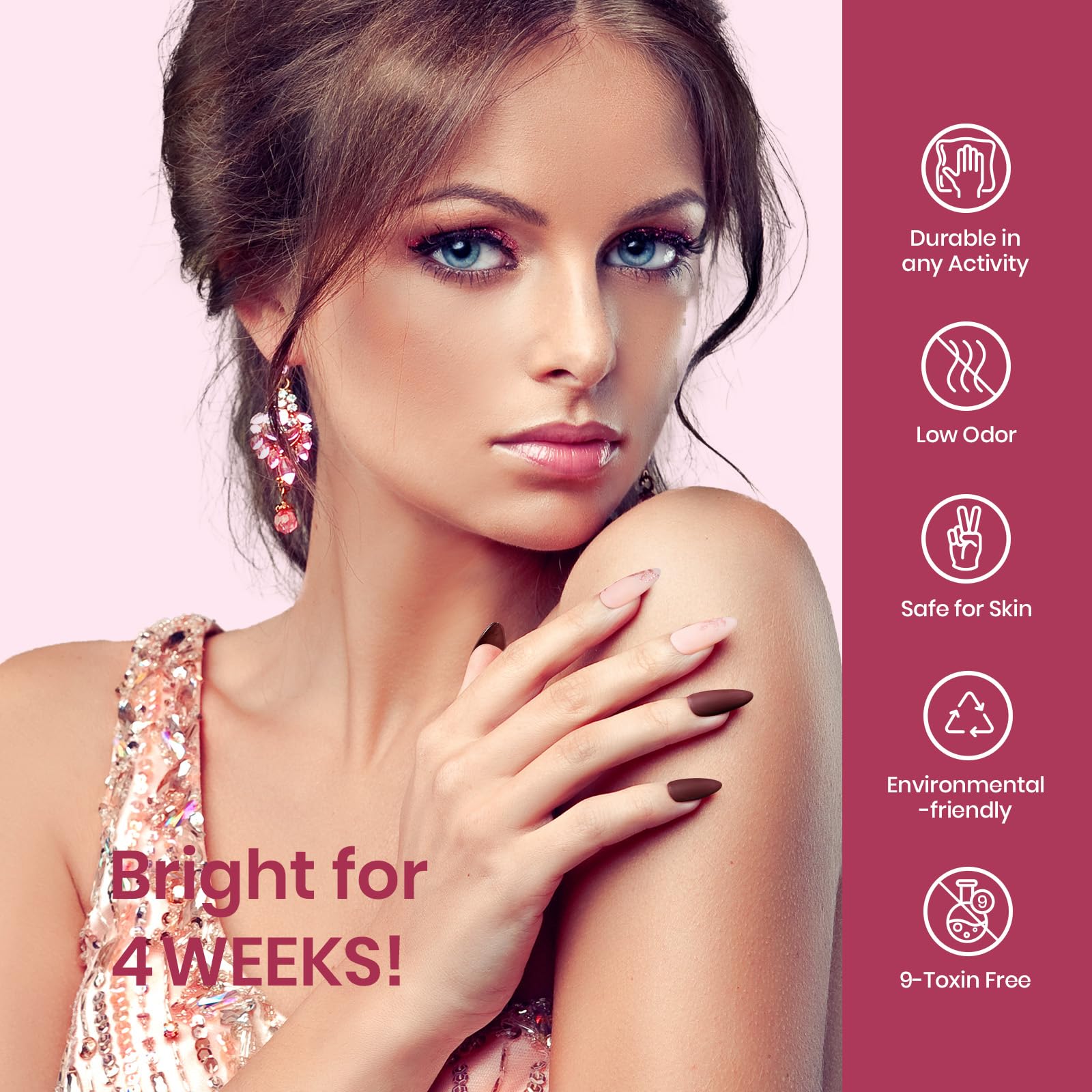 Beetles Pink Gel Nail Polish Set, 6 Pcs Burgundy Red Glitter Nail Polish Pink Brown Silent Flower Set Soak Off UV LED Nail Lamp Art Manicure Salon DIY Home Gifts for Women - Image 6