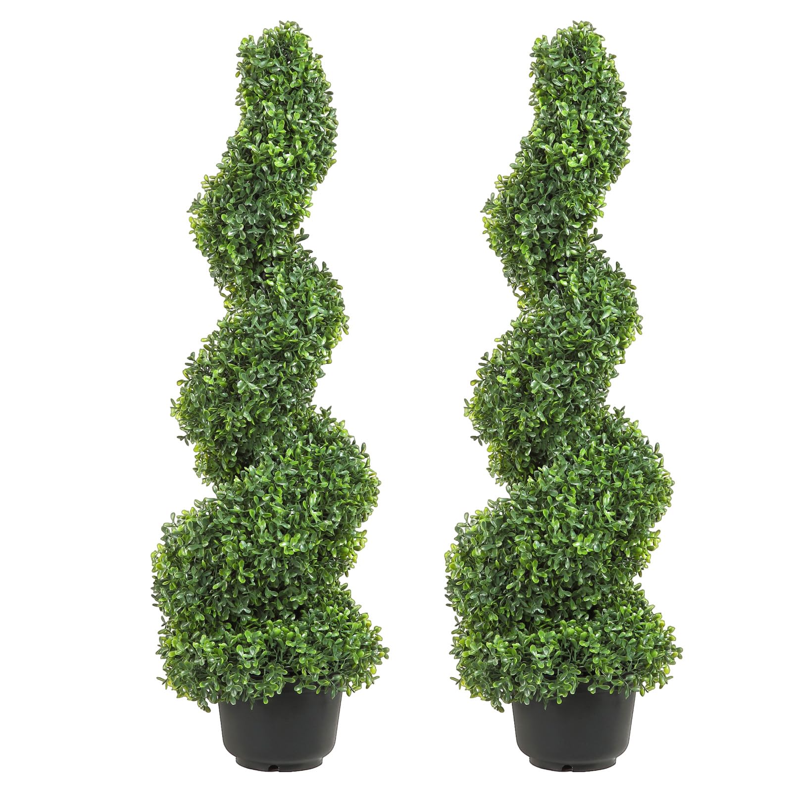 Photo 1 of ***STOCK PHOTO FOR REFERENCE ONLY***VEVOR Artificial Boxwood Spiral Topiary Trees, 3ft Tall (2 Pieces) Faux Plant Outdoor, All-Year Green Fake Plant with Replaceable Leaves for Decorative/Indoor/Porch/Garden