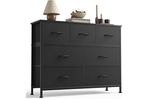 Sweetcrispy 7 Drawer Dresser with Fabric Bins Fabric Storage Tower Organizer for Bedroom Closet Hallway Entryway Tall Chest of Drawers with Steel Frame Wood Top Easy Pull Handles,Black