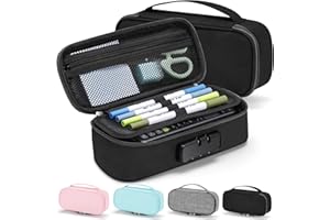 Zannaki Cute Pencil Case with Lock for Boys and Girls, Soft Large Capacity Pencil Case with Handle, Cool School Supplies Pencil Box Pen Stationery Storage Bag Organizer for Kids Teens Adults, Black