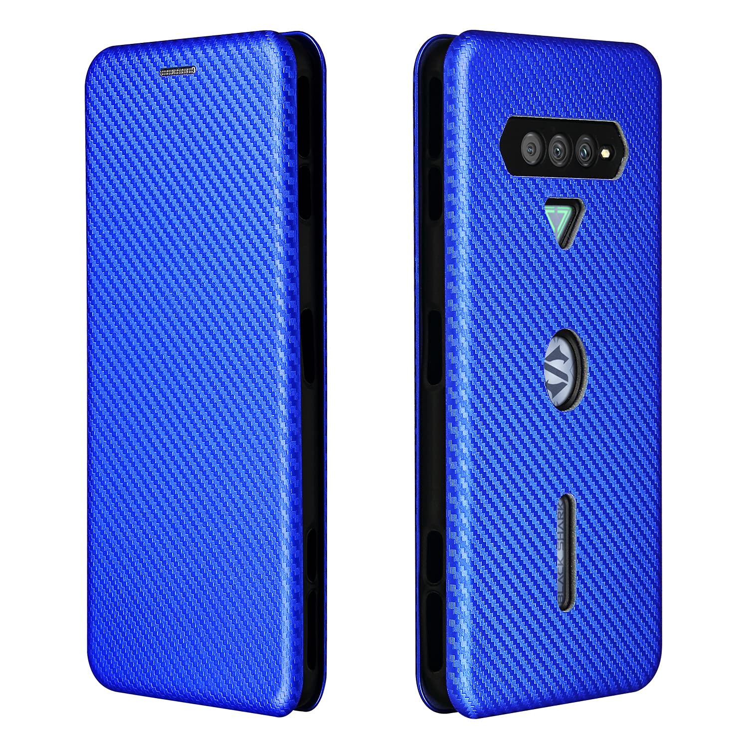 BeyondTop Wallet Case for Xiaomi Black Shark 4 Carbon Case, Xiaomi Black Shark 4 has Kickstand function, Carbon fiber Phone Case Compatible with Xiaomi Black Shark 4-Blue