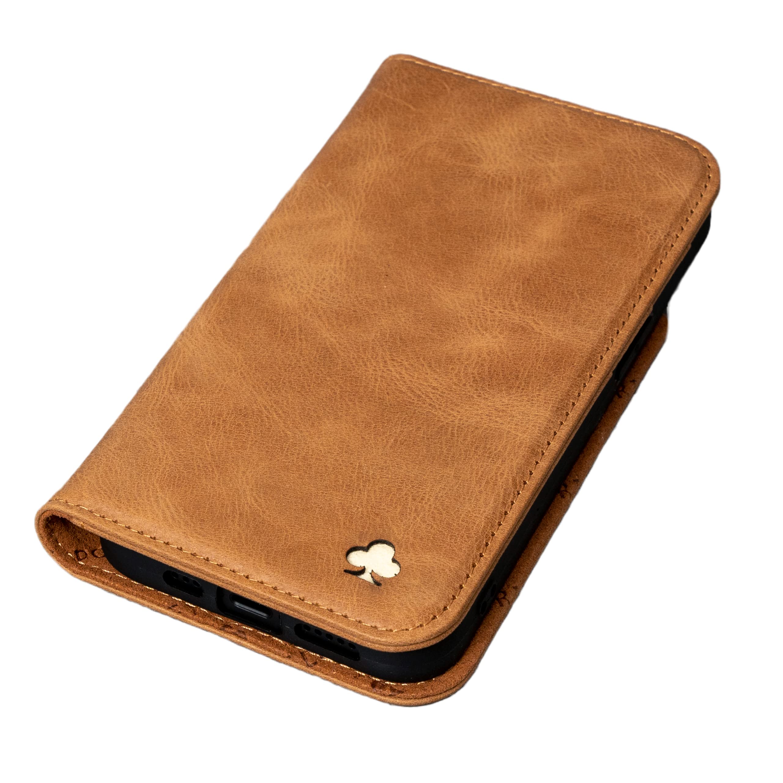 PORTER RILEY - Leather Case for iPhone 13 Pro Max (6.7"). Premium Genuine Leather Stand/Cover/Wallet/Flip Case with [Card Slots] [Horizontal Stand] [Durable Frame] (Tan)