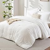 CozyLux Queen Comforter Set White Seersucker 7