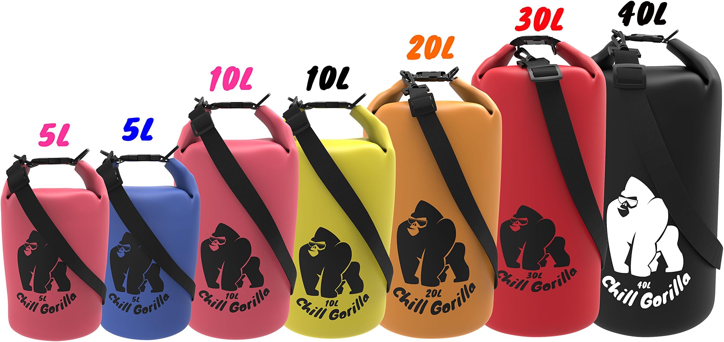 Chill Gorilla Pro Waterproof Dry Bags. Roll Top Dry Compression Sack Keeps Gear Dry for Kayaking, Beach, Rafting, Boating, Hiking, Camping, Fishing and Outdoors.