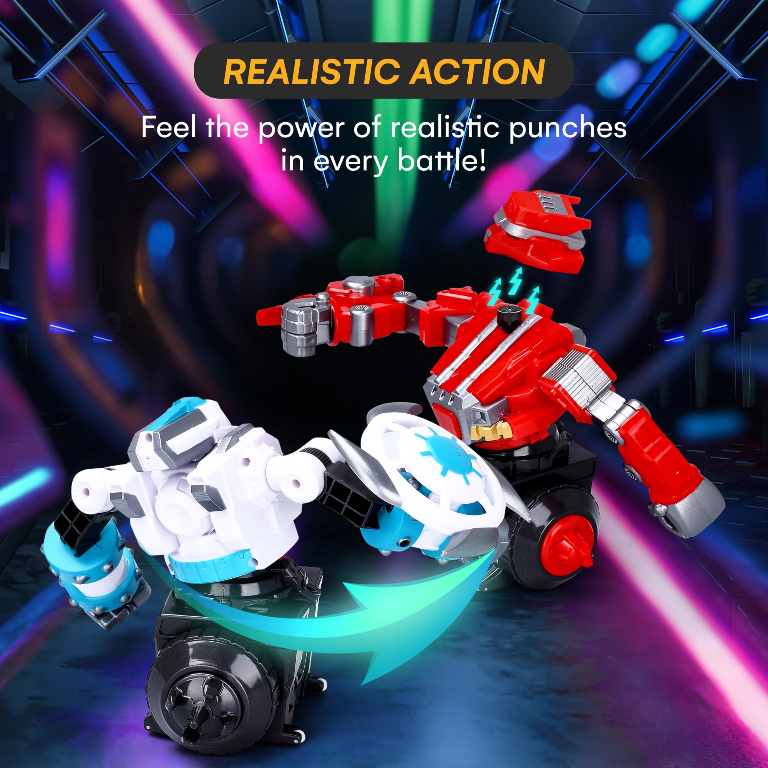Top Race Remote Control Fighting Toy – 2-Pack Red & Blue RC Robots with Lights, Sounds & 360° Rotation – Interactive Intelligent Playset for Kids – Fun Remote-Controlled Battle Action