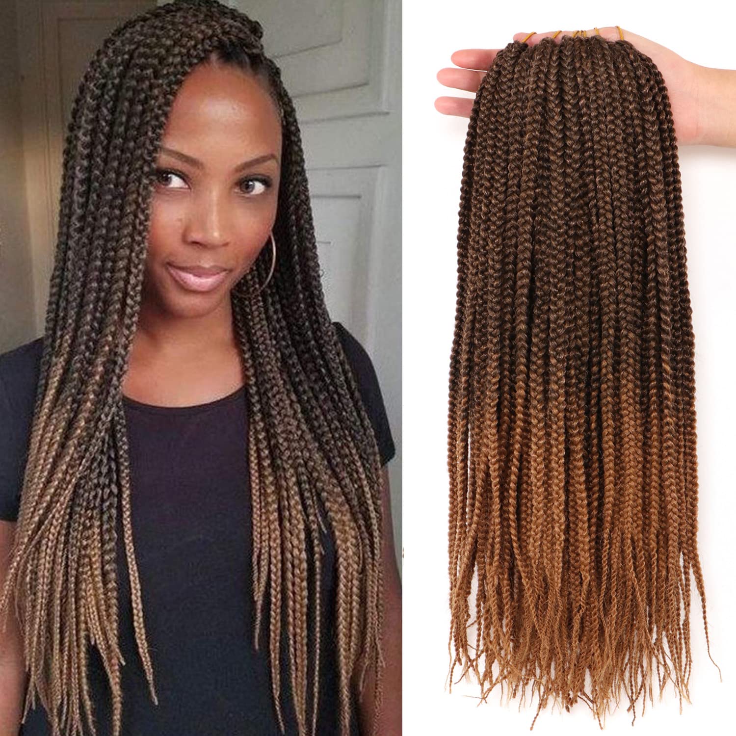 7Packs/Lot Box Braids Crochet Hair Extensions Pre looped Crochet Braids Box Braid Hair for Black Women (18Inch(Pack of 7), #T-27)