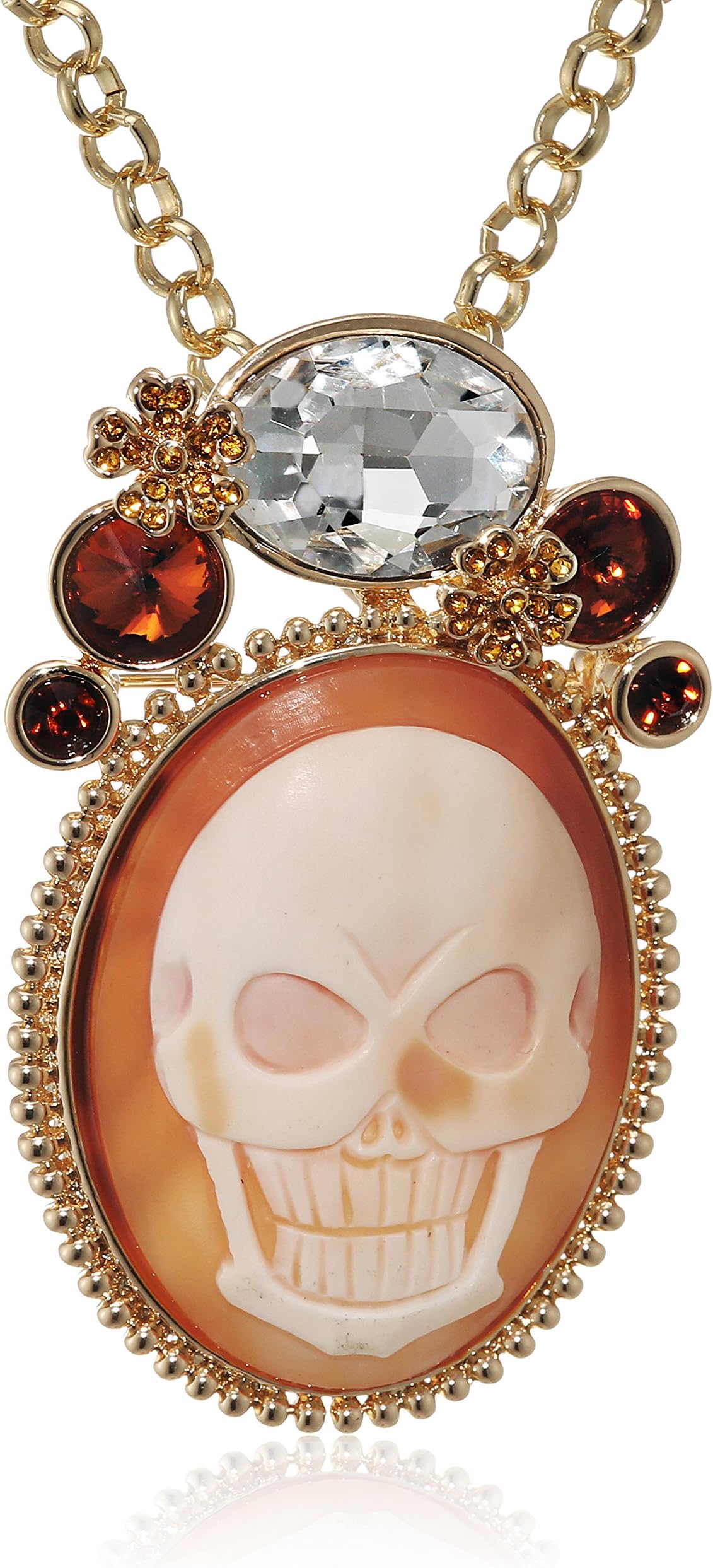 AMEDEO Hand Carved Sardonyx Shell Cameo Crystal Featuring a Snake Pendant/Brooch