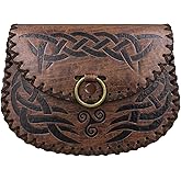HiiFeuer Viking Embossed Belt Bag, Vintage Medieval Faux Leather Side Pack, Middle Ages Portable Belt Pouch For LARP Ren Faire (Brown B)