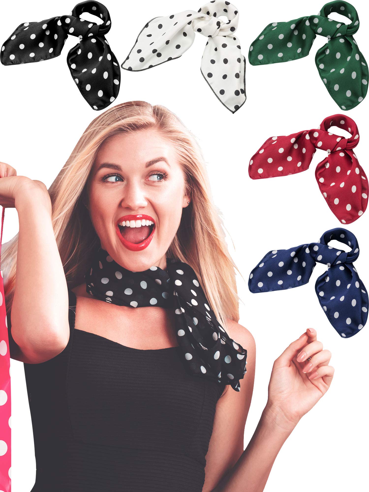 Zhanmai Satin Chiffon Square Scarf Head Scarf Polka Dot Vintage Style Zhanmai Satin Chiffon Square Scarf Head Scarf Polka Dot Vintage Style