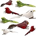 Athoinsu 8 PCS Artificial Christmas Feather Robin Birds with Clips Handmade Spring Xmas Holiday Yard Garden Lawn Tree Decor P