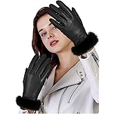 FIORETTO Womens Chrome-Free Genuine Leather Gloves with Fur Cuff Touchscreen Winter Warm Driving Gloves Cashmere Lined 21020