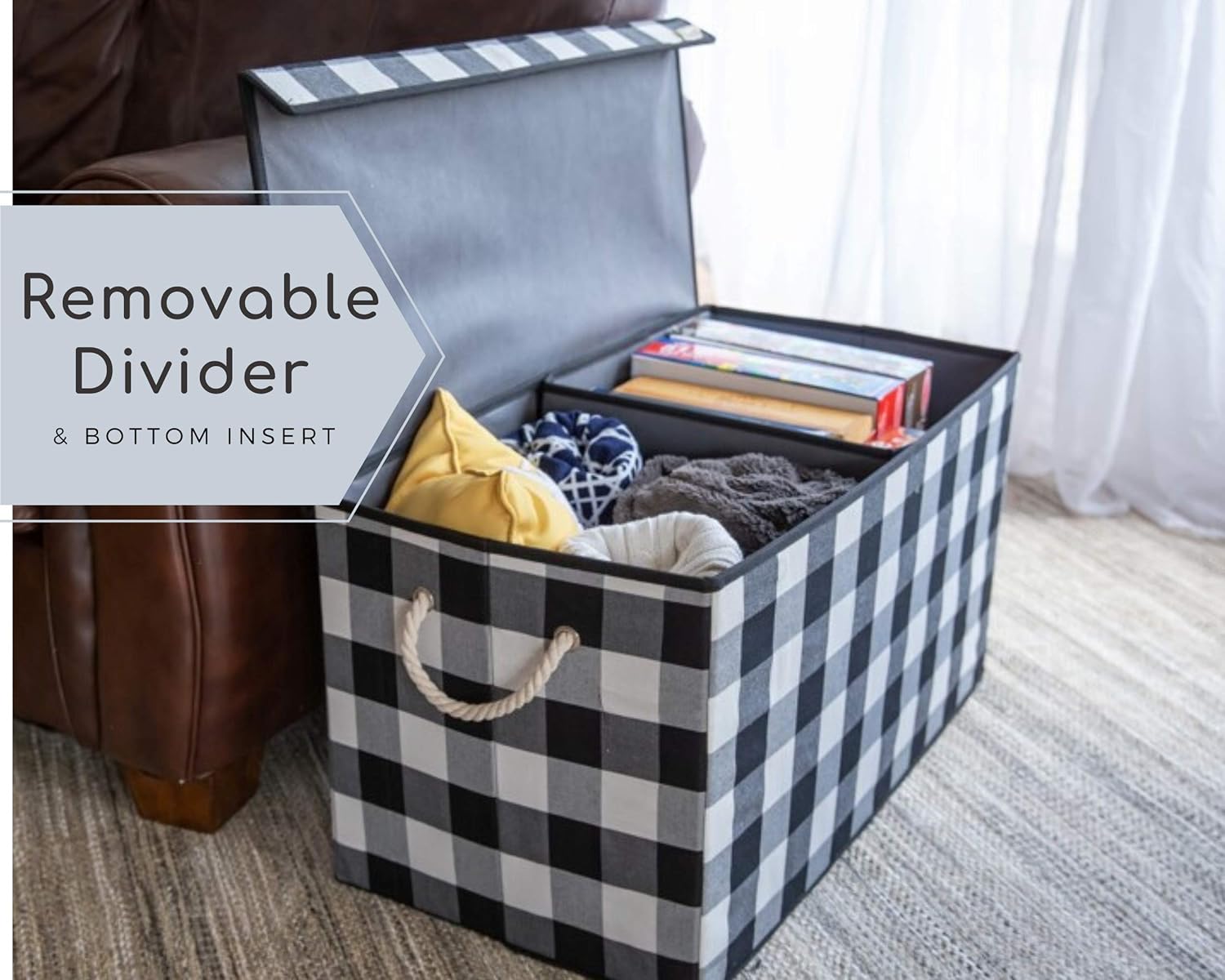 Nest & Be X-Large 30-inch Toy Storage Chest - Collapsible, Buffalo Plaid, Durable Sides w/Divider, and Attached, Flip-Top Lid. For Home Organization, Nursery, Kids playroom, Pet items, Closet: Home Improvement