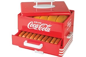 Nostalgia Extra Large Diner-Style Coca-Cola Hot Dog Steamer and Bun Warmer, 24 Hot Dog and 12 Bun Capacity, Steam Bratwursts,