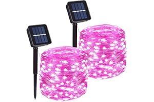 DAYLIGHTIR 2 Pack Total 200 LED Solar Powered Copper Wire String Lights Outdoor, Waterproof, 8 Modes Fairy Lights for Valentines Day Decor, Garden, Patio, Party, Christmas, House (Pink)