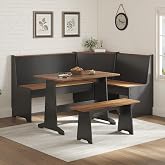 LUXOAK 3-Piece Corner Dining Set with Hidden Storage, Black Oak | Breakfast Nook, L-Shaped Corner Bench, Hidden Storage, Space Saving Design for Small Space, Kitchen Dining Room Furniture