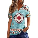 Western T Shirts for Women Cowgirls Graphic Henley Outfits Ladies Rodeo Country Concert Tops Beach Vacation Tees Clothes