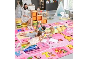 B BENRON Kids Rugs for Playroom Bedroom Classroom Nursery, Non-Slip and Washable Rugs for Children Toddlers Girls, Educational and Fun Rug Carpets with ABC Alphabet Animals Shapes, 7x10, Pink